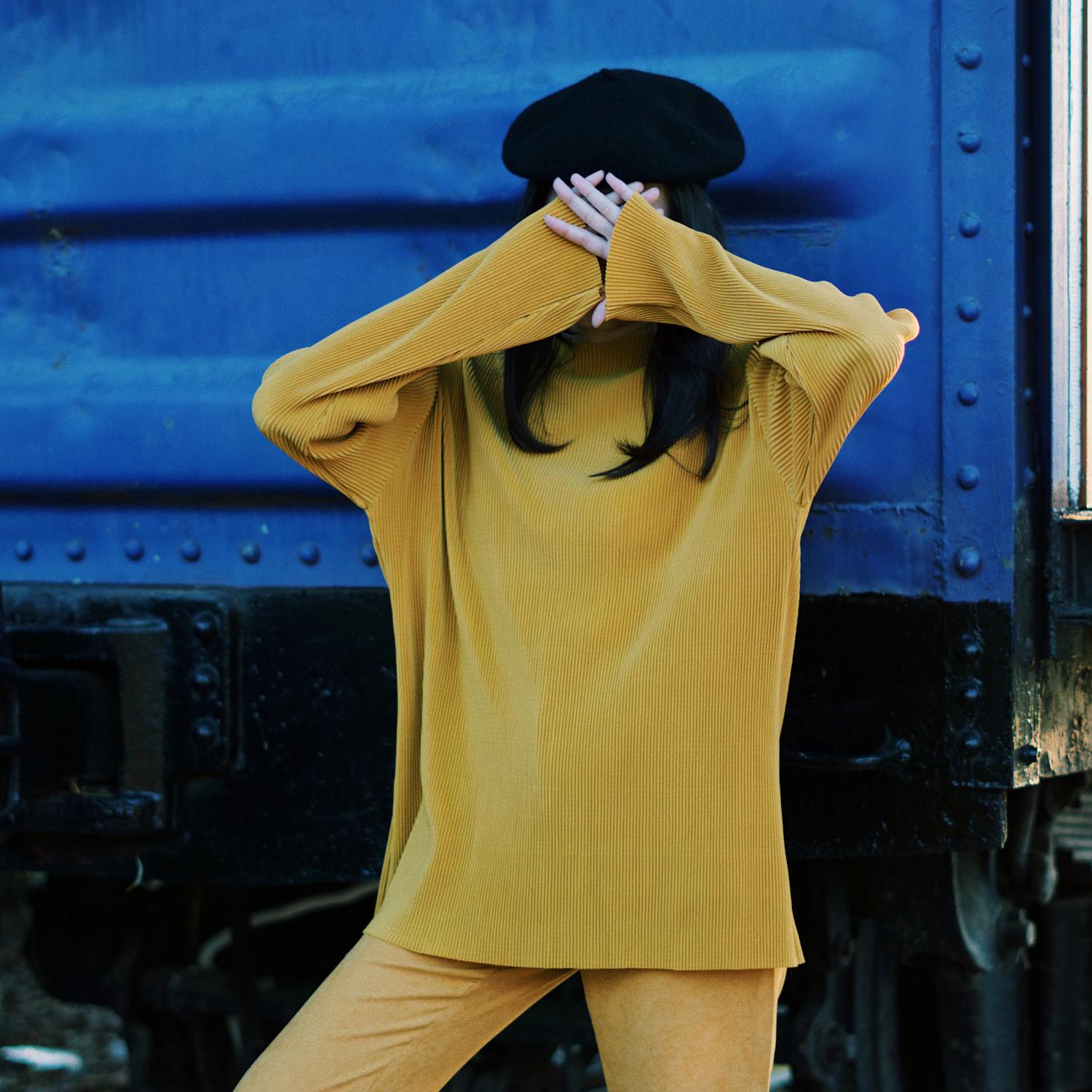 Mustard Yellow Pleat Long Sleeve Top